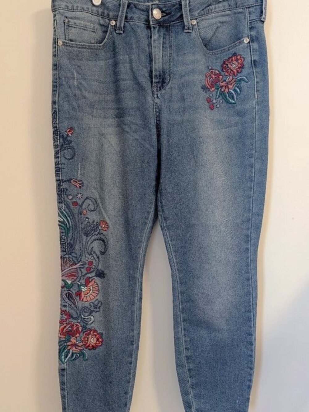 Women’s Seven7 Boho Floral Embroidered Ankle Skinny High-Rise Jeans Size 12